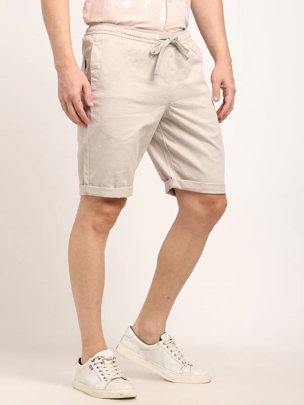 Indian Terrain Men's Regular Fit Solid Beige Shorts
